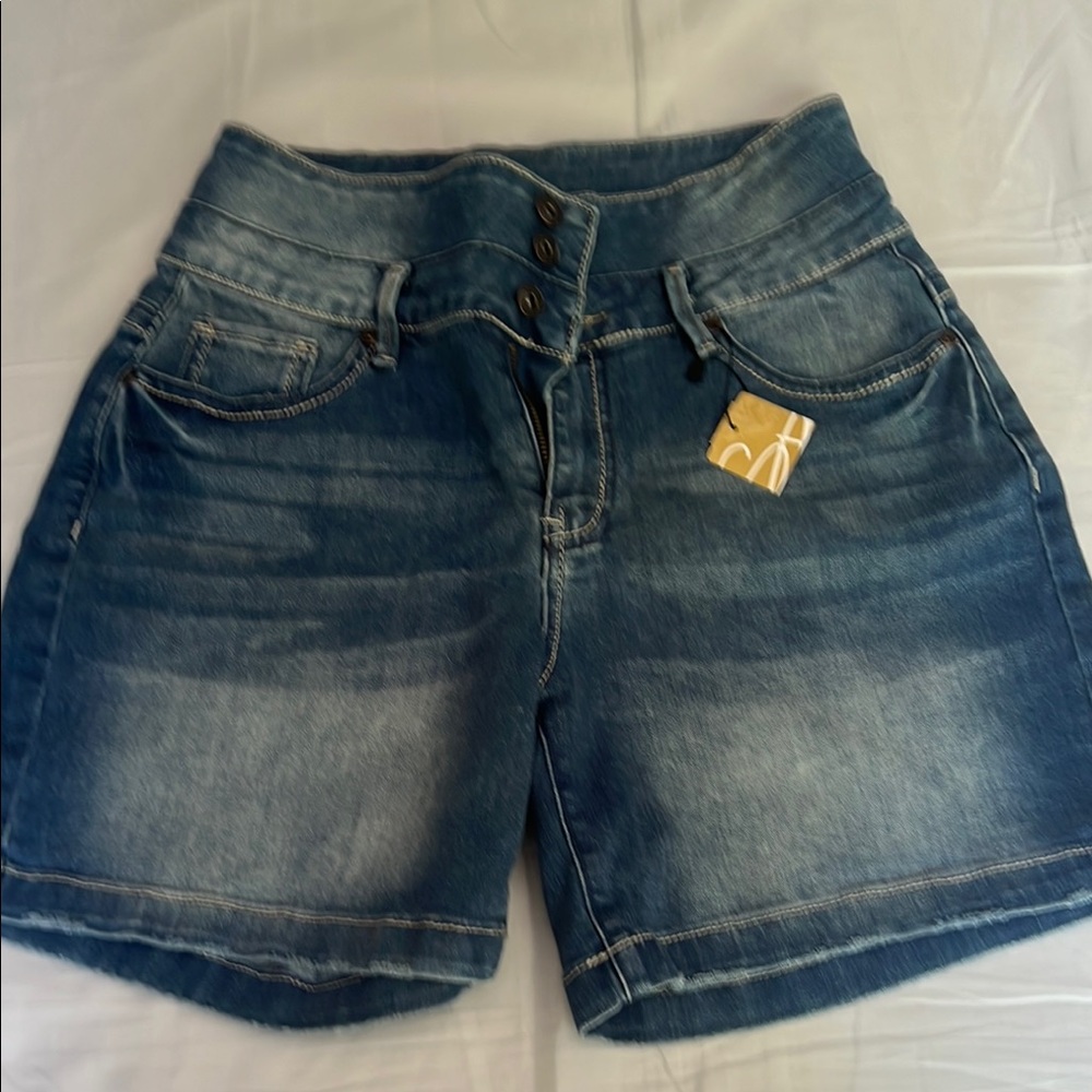 Suzanne Betro Blue Jean Shorts with Distressed Look